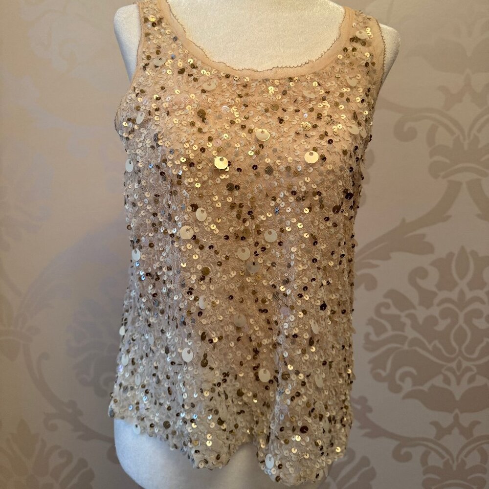 GOLD HAWK Sequin-Embellished Gold Silk Cami – Size S